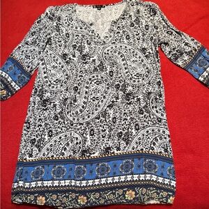 Iris Paisley Print Dress - Black, White, and Blue